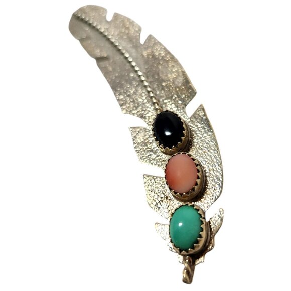 Vintage Navaho Sterling Silver Feather Brooch by Native American Artist W Begay - Picture 2 of 14